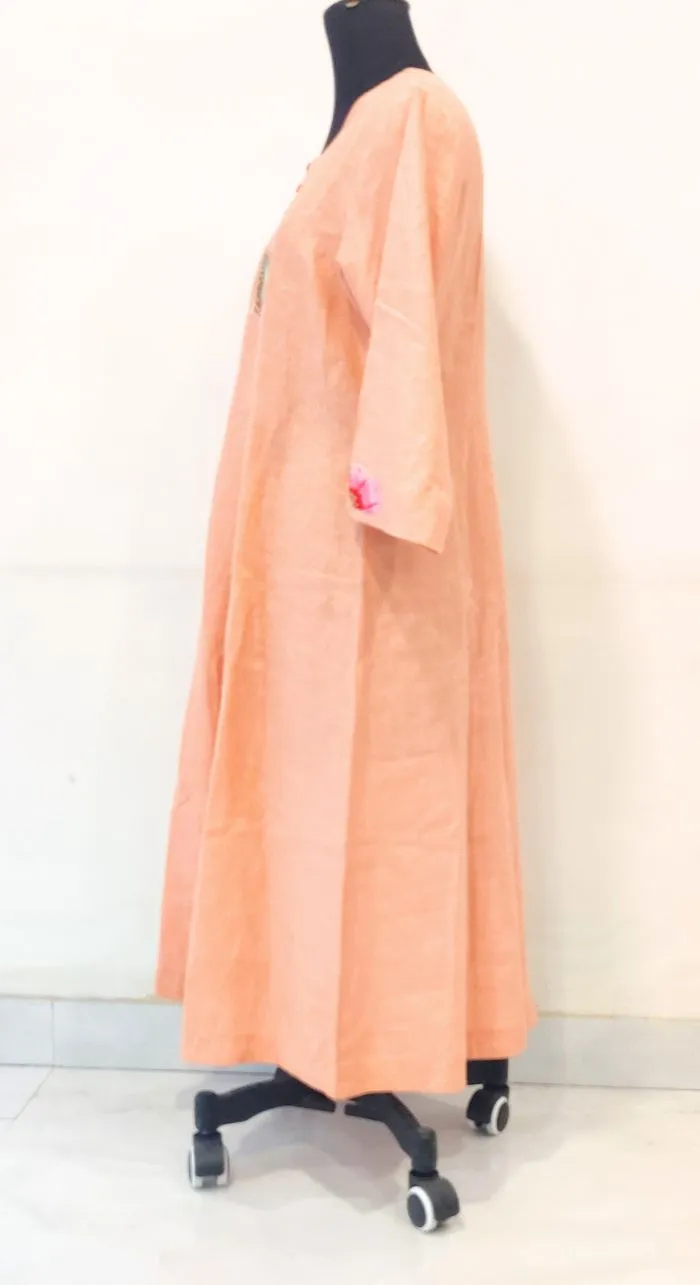 Orange Fancy Linen Hand Work Kurta