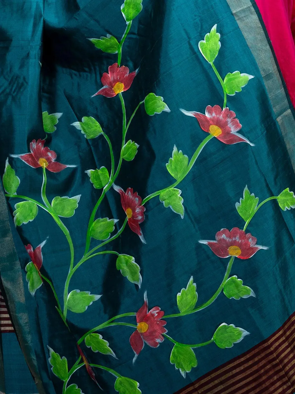 Persian Blue Hand Painted Bishnupuri Katan Silk Dupatta