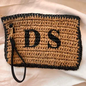 Personalised Raffia Clutch Bag - Natural/Black