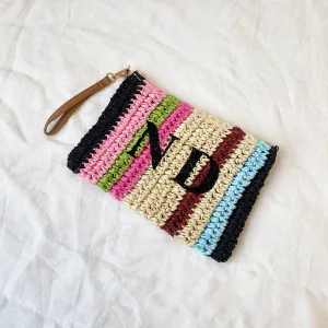 Personalised Raffia Clutch Bag - Striped