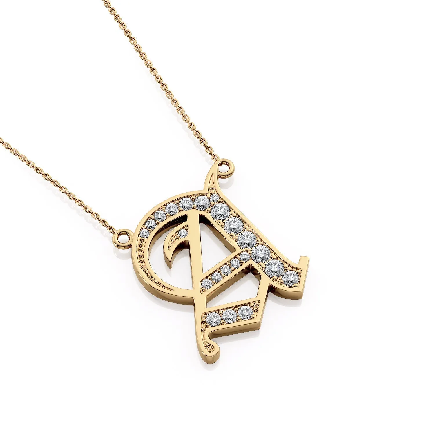 Personalized Jewelry Old London Diamond Initial Pendant