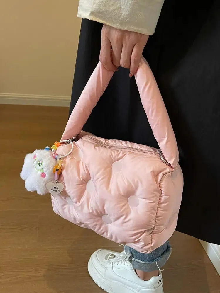 Plush Keychain Quilted Shoulder Bag