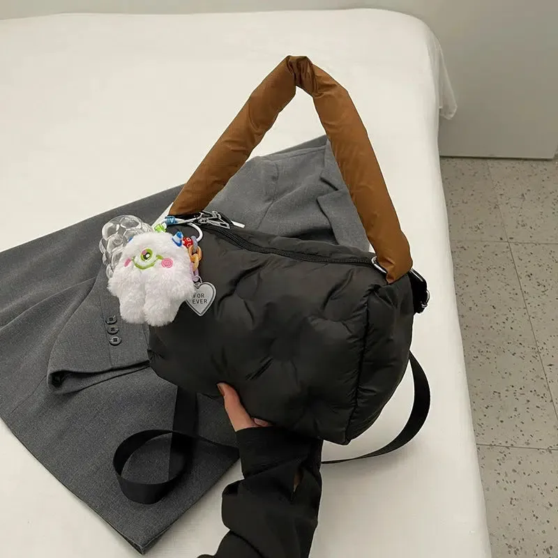 Plush Keychain Quilted Shoulder Bag