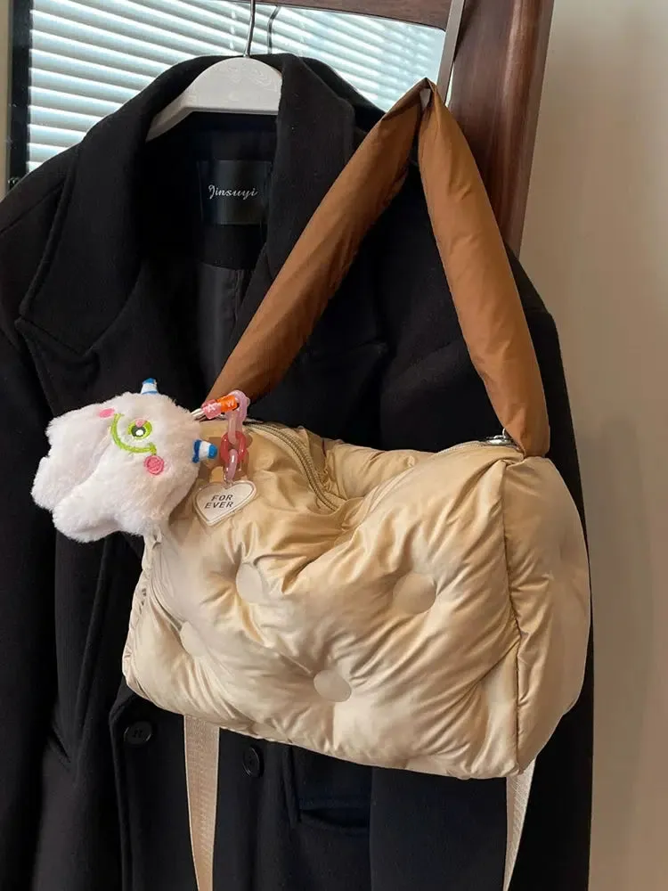 Plush Keychain Quilted Shoulder Bag