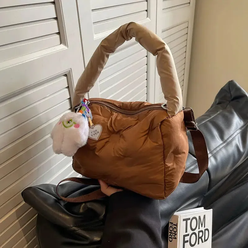 Plush Keychain Quilted Shoulder Bag