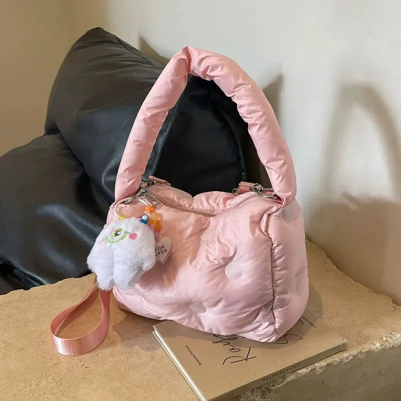 Plush Keychain Quilted Shoulder Bag