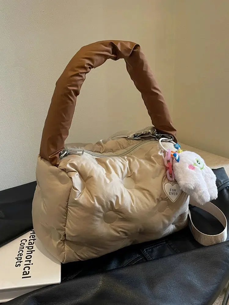 Plush Keychain Quilted Shoulder Bag