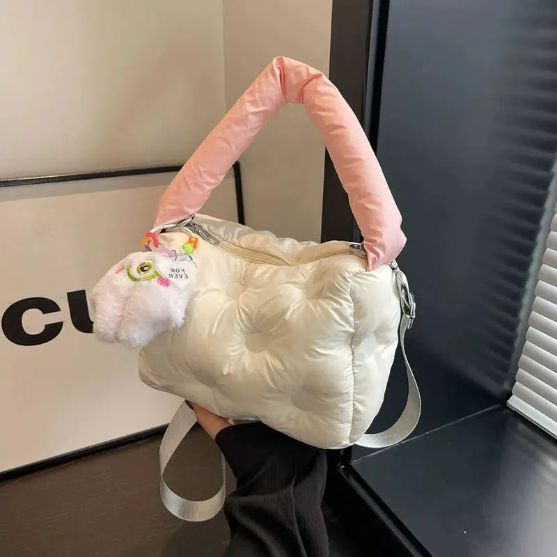 Plush Keychain Quilted Shoulder Bag