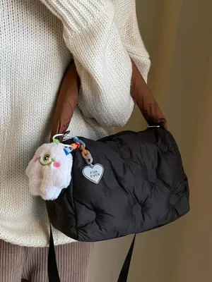 Plush Keychain Quilted Shoulder Bag