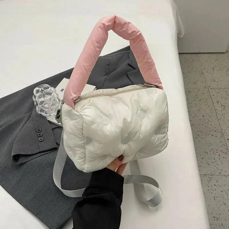 Plush Keychain Quilted Shoulder Bag