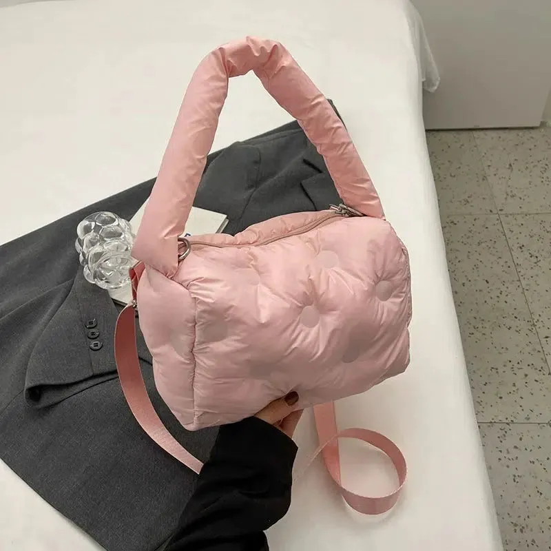 Plush Keychain Quilted Shoulder Bag