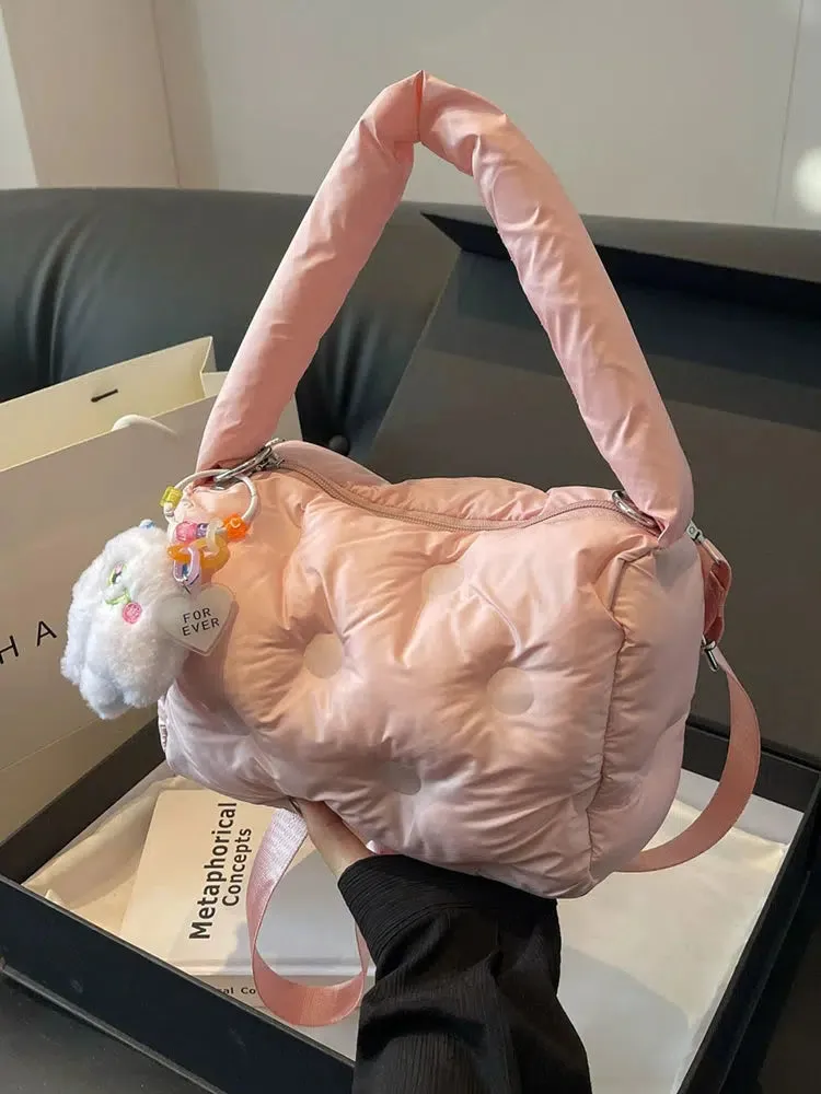 Plush Keychain Quilted Shoulder Bag
