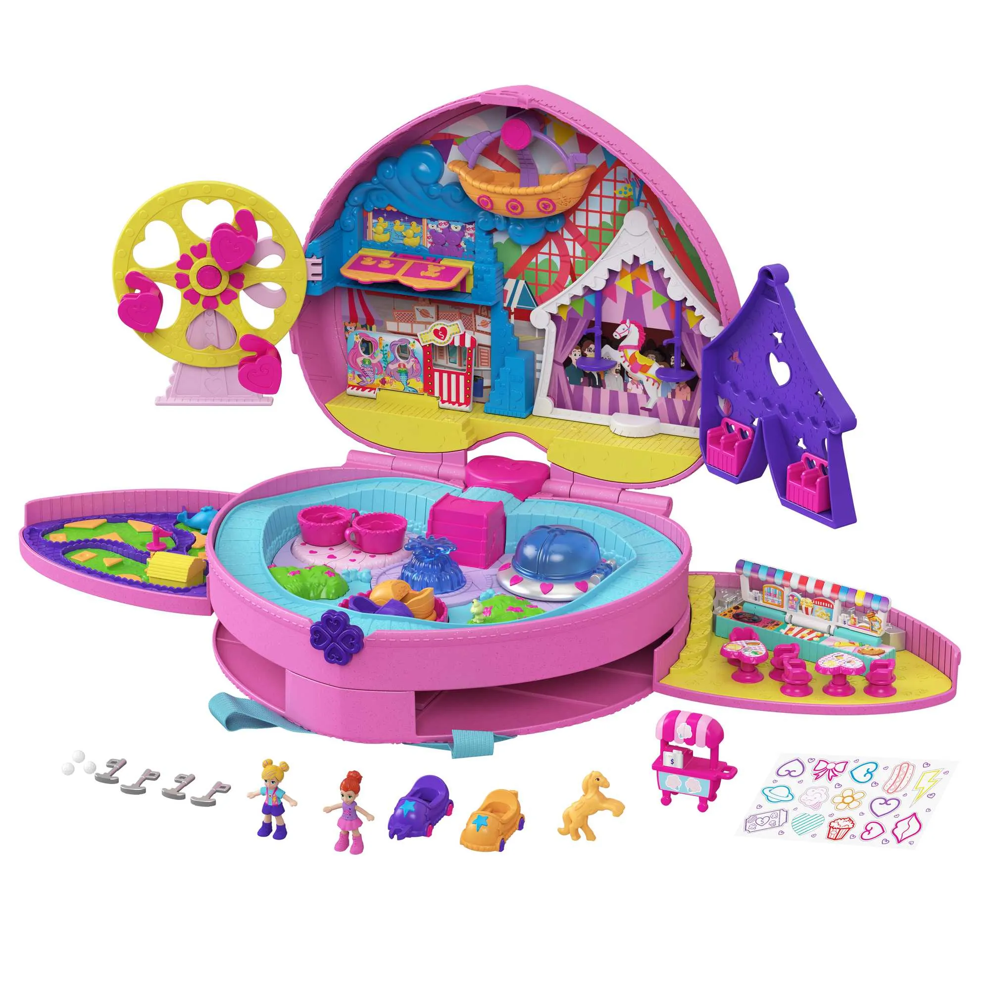 Polly Pocket Travel Toys, Backpack Playset And 2 Dolls, theme Park