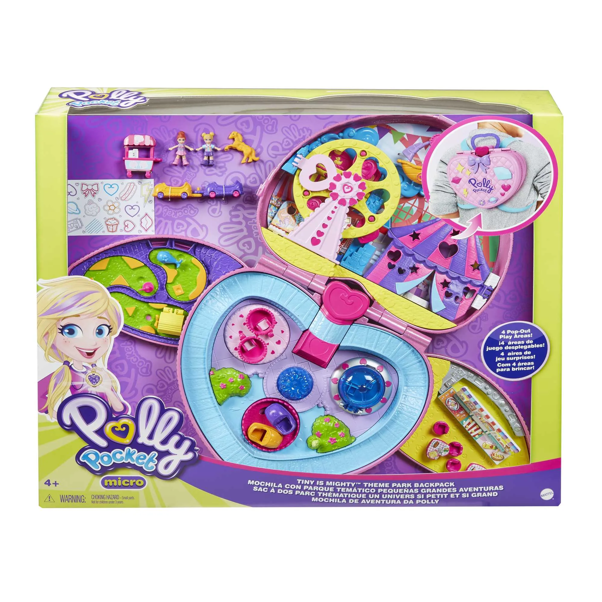 Polly Pocket Travel Toys, Backpack Playset And 2 Dolls, theme Park