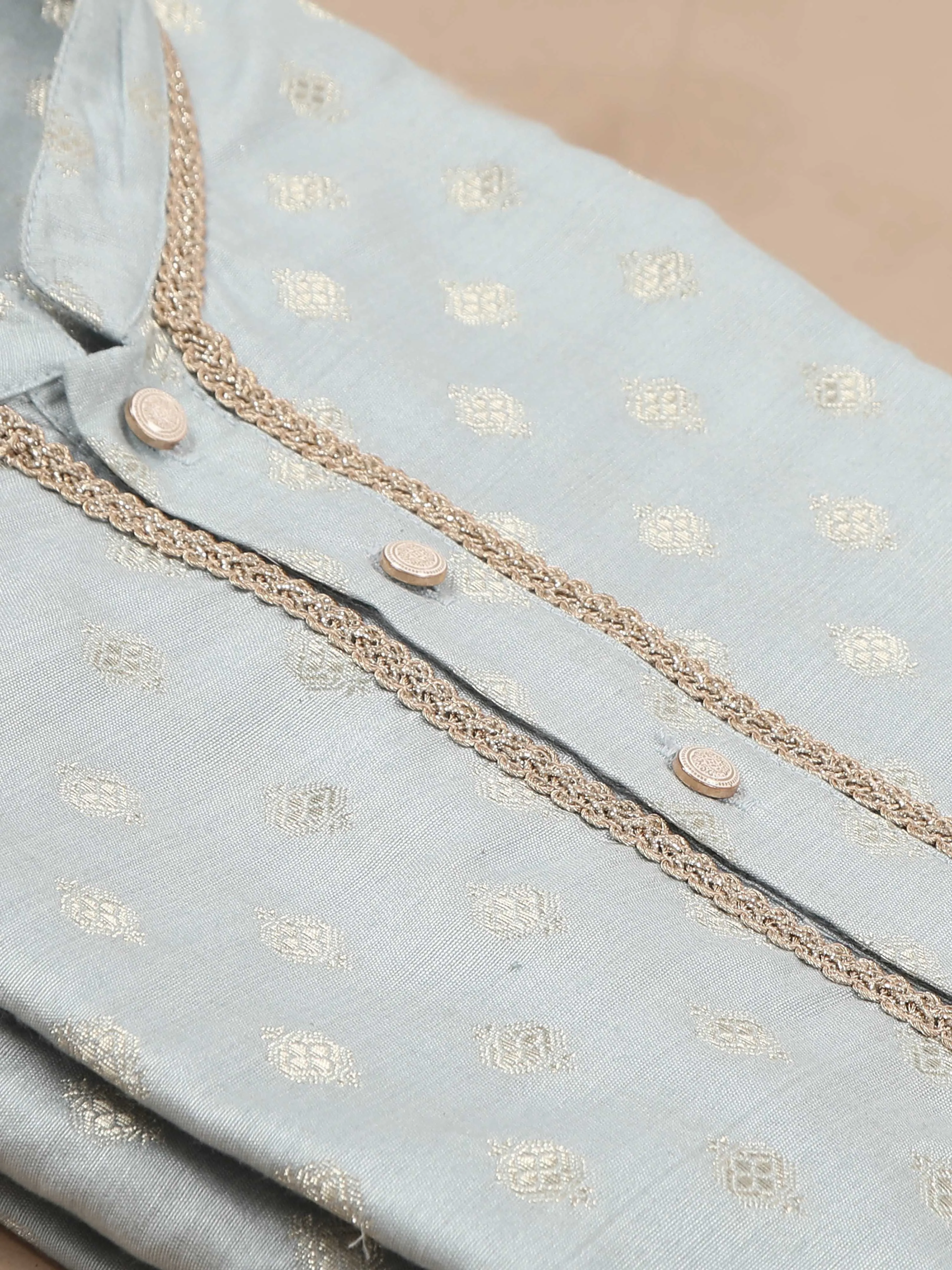 Powder Blue Traditional Motif Banarasi Long Kurta