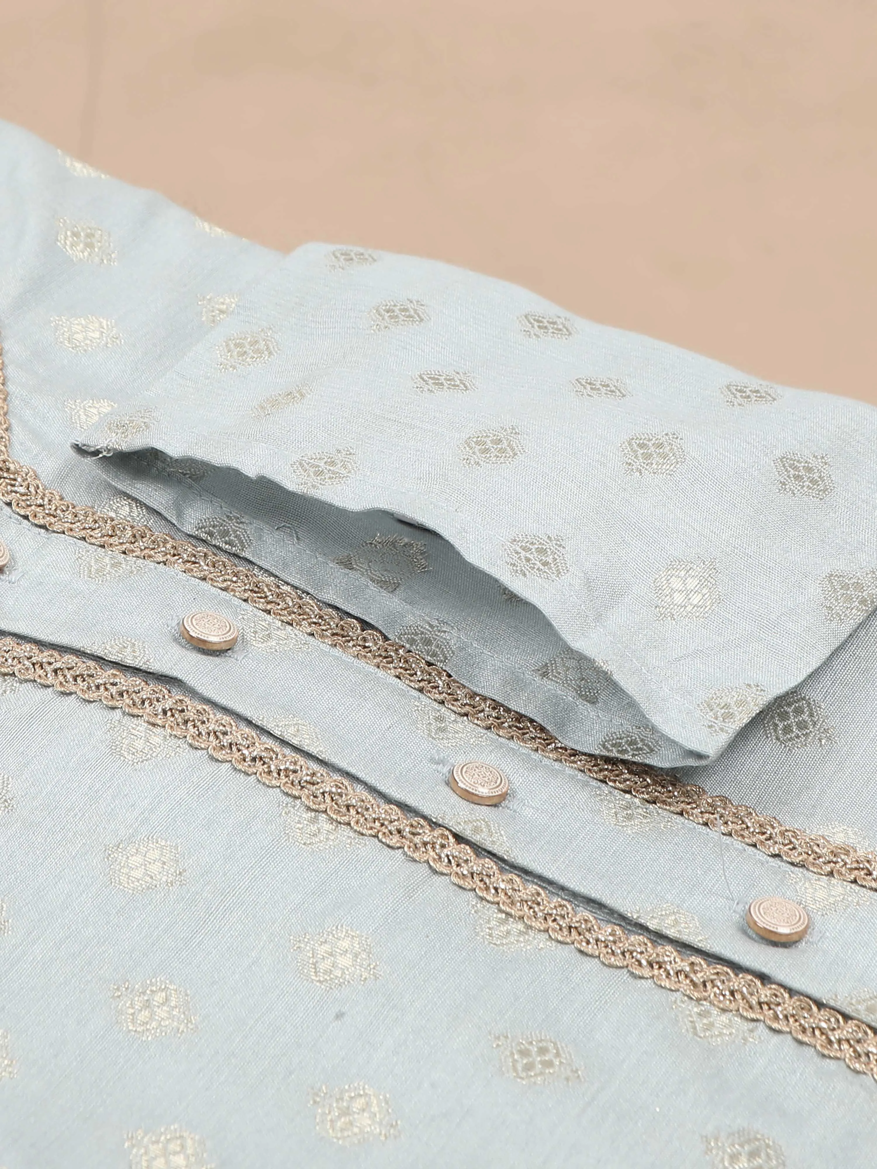 Powder Blue Traditional Motif Banarasi Long Kurta