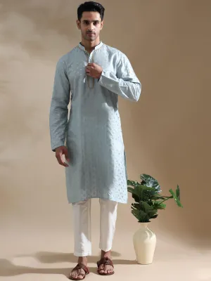 Powder Blue Traditional Motif Banarasi Long Kurta
