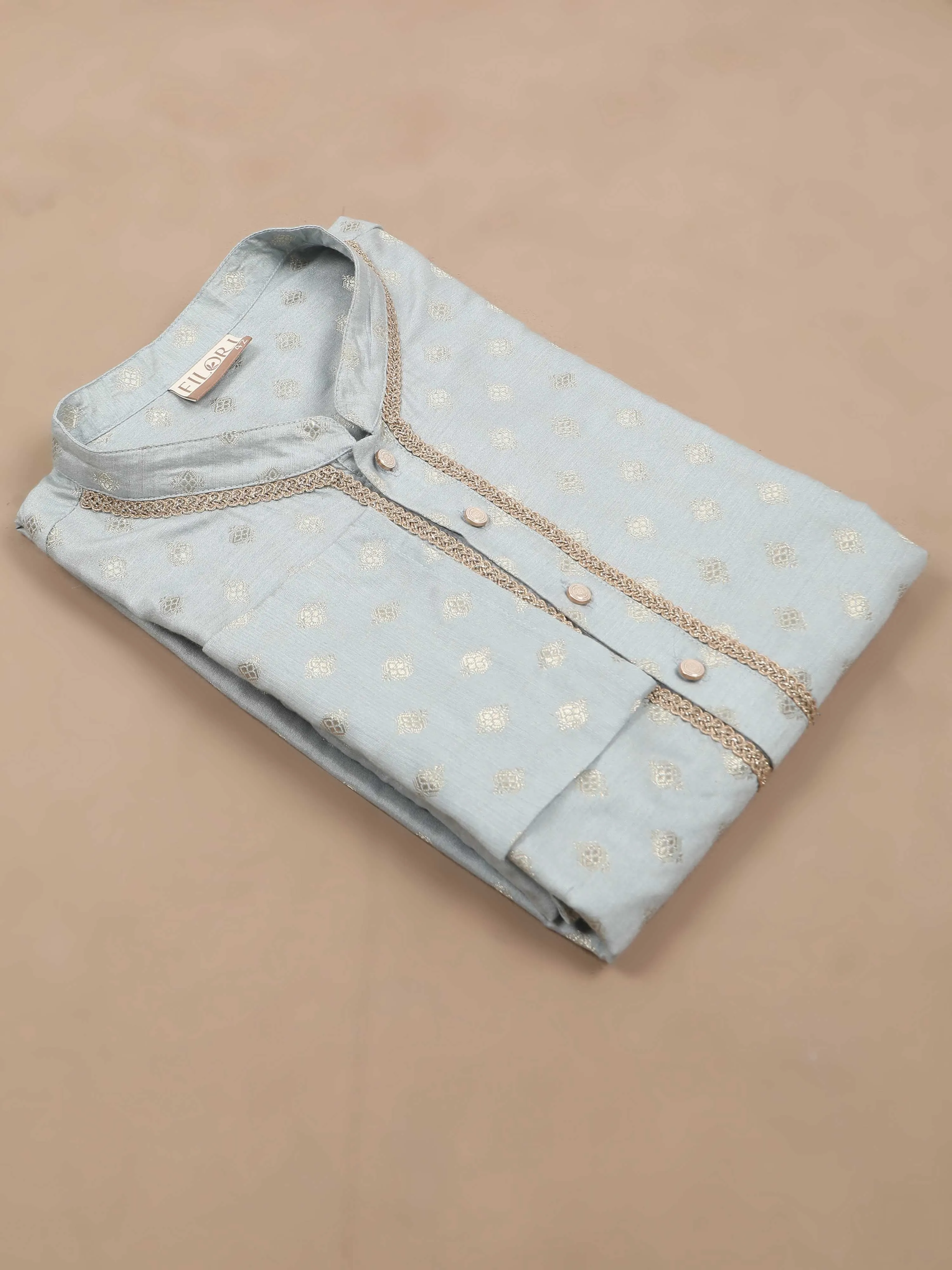 Powder Blue Traditional Motif Banarasi Long Kurta