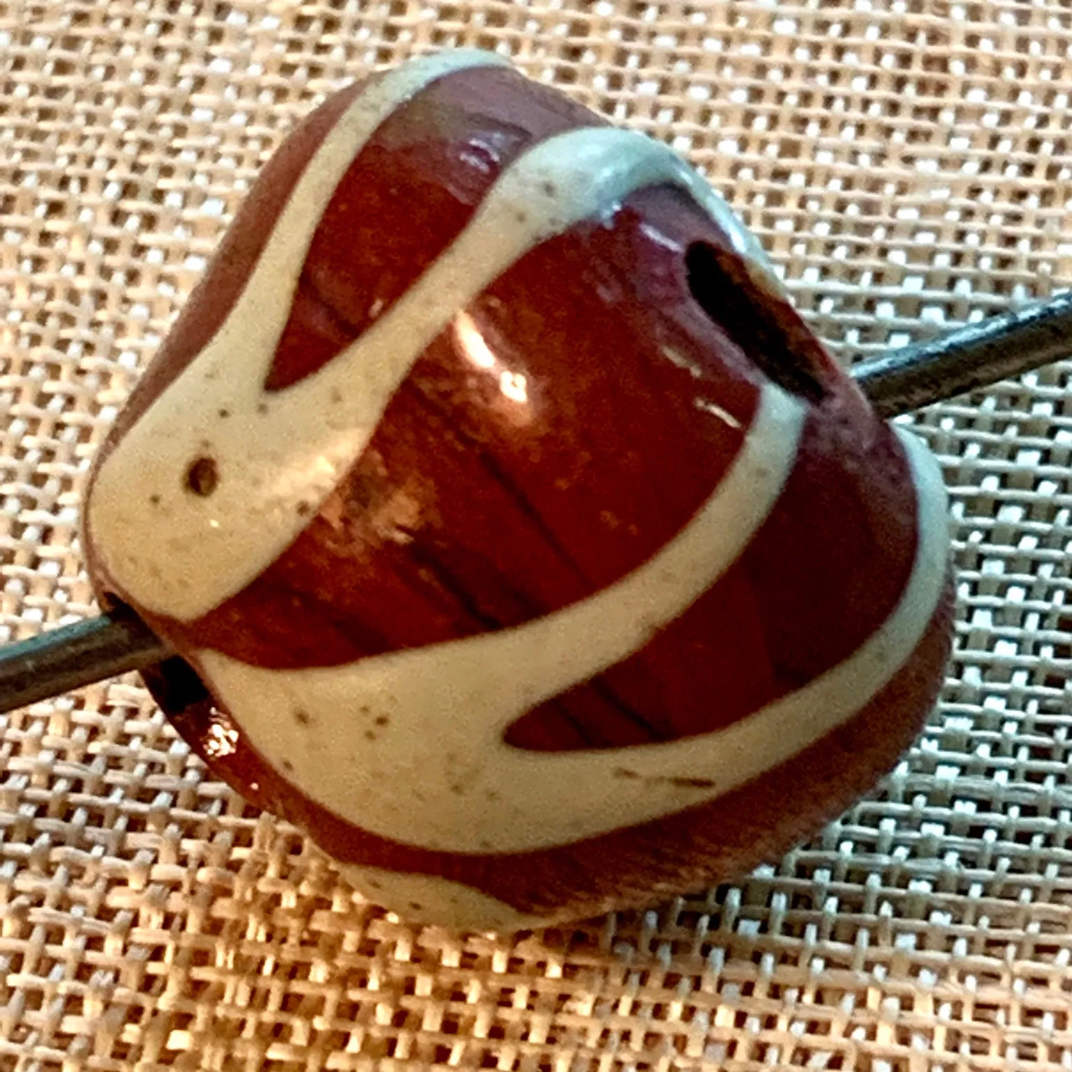 Pre-Islamic Glass Bead, Brown & White