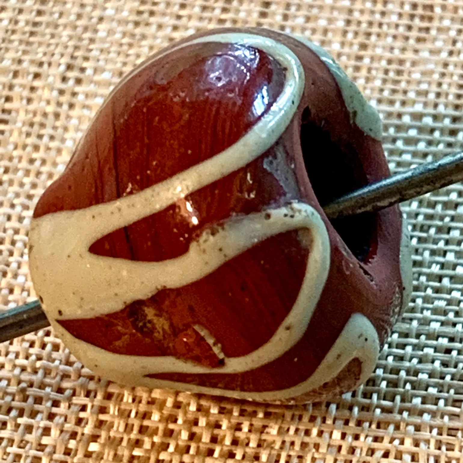 Pre-Islamic Glass Bead, Brown & White