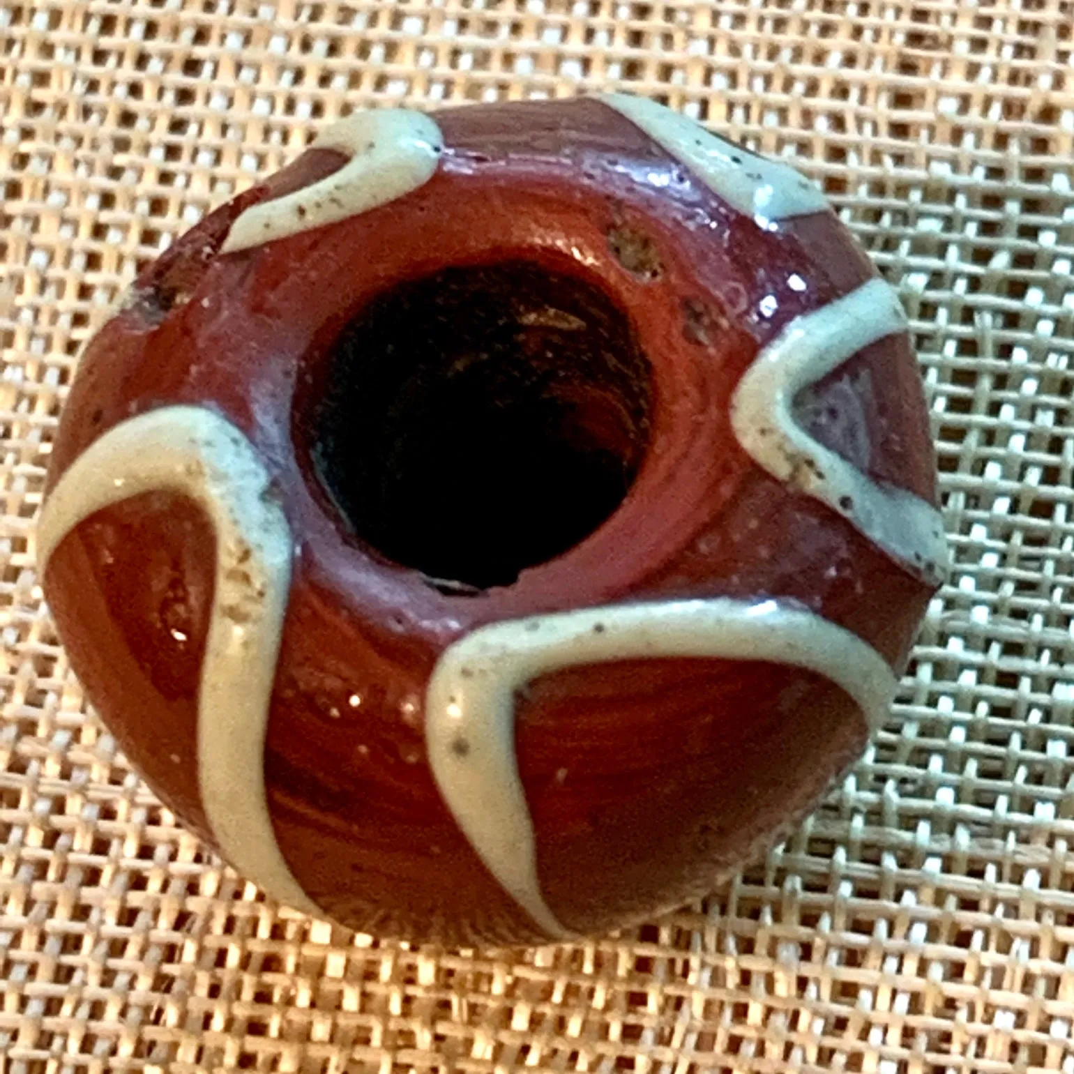 Pre-Islamic Glass Bead, Brown & White