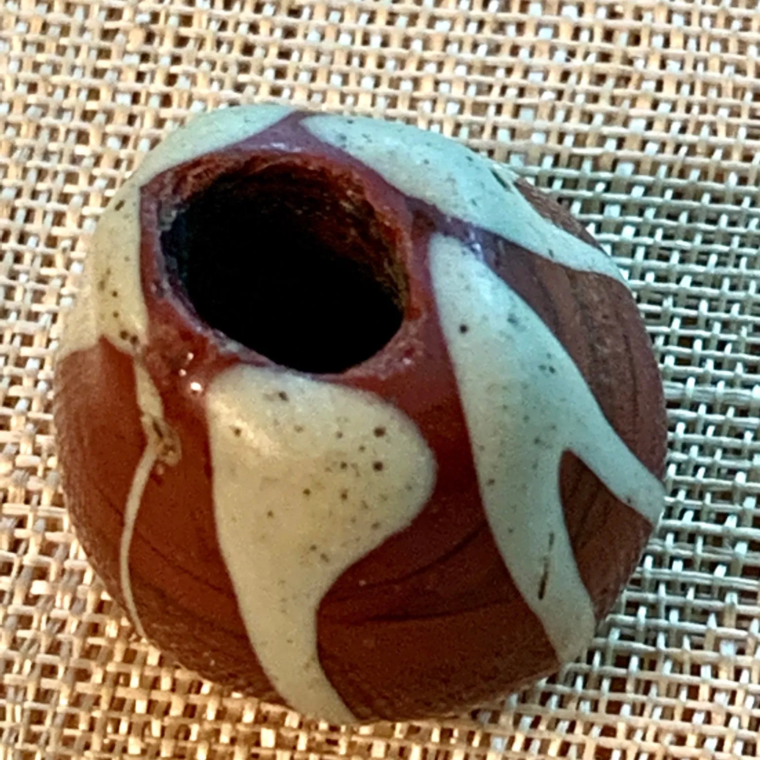 Pre-Islamic Glass Bead, Brown & White