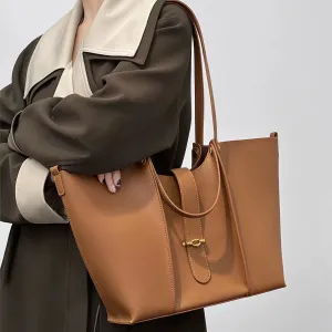 Premium Designed Large Capacity Tote Bags Women Split Leather Shoulder Crossbody Bag Metal Decoration