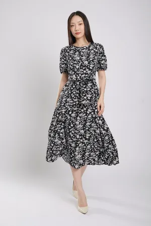 Quintessa Maxi Dress in Black Floral Print