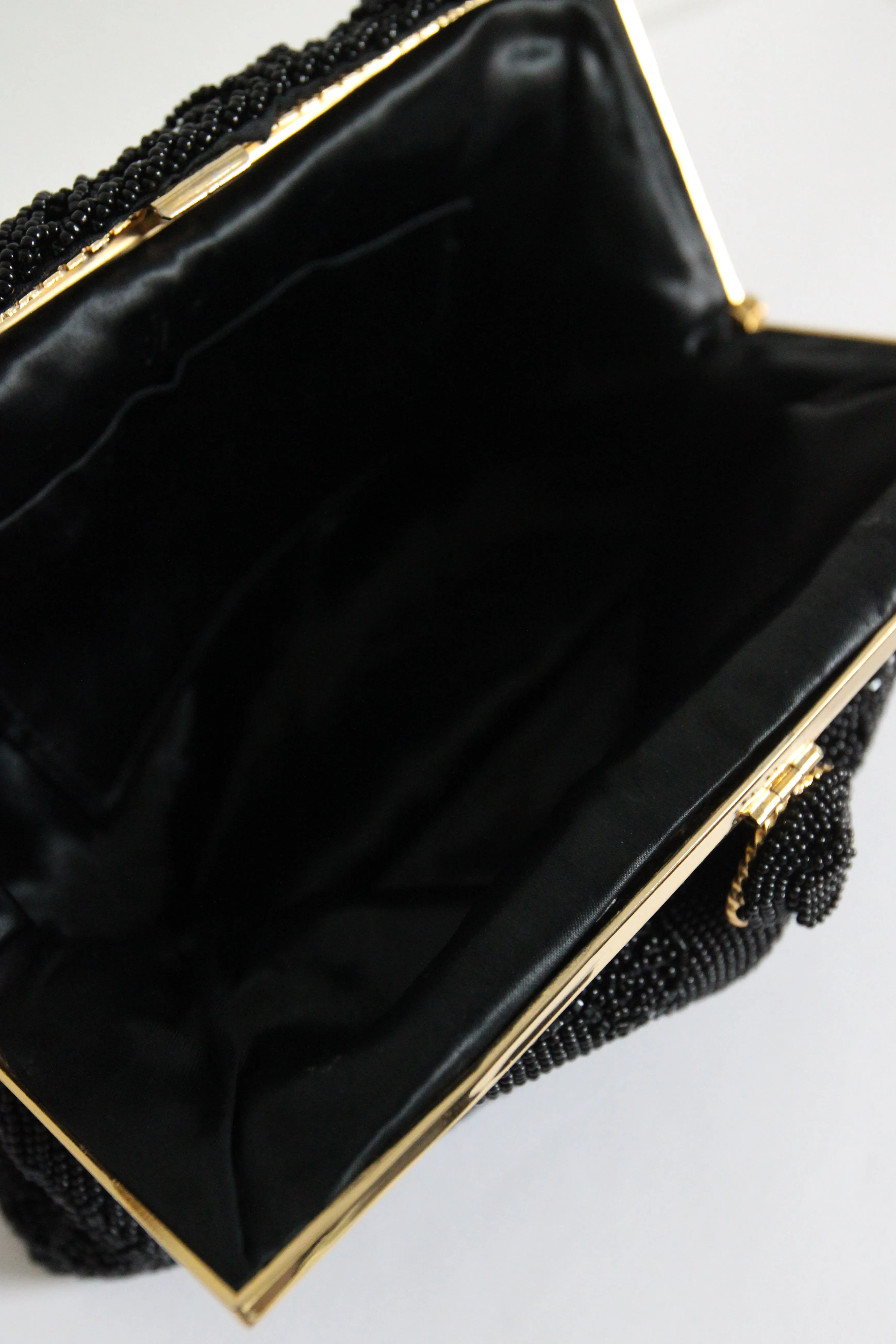 "Scalloped Diamond Beadwork" Vintage 1950's Black Beaded Evening Bag