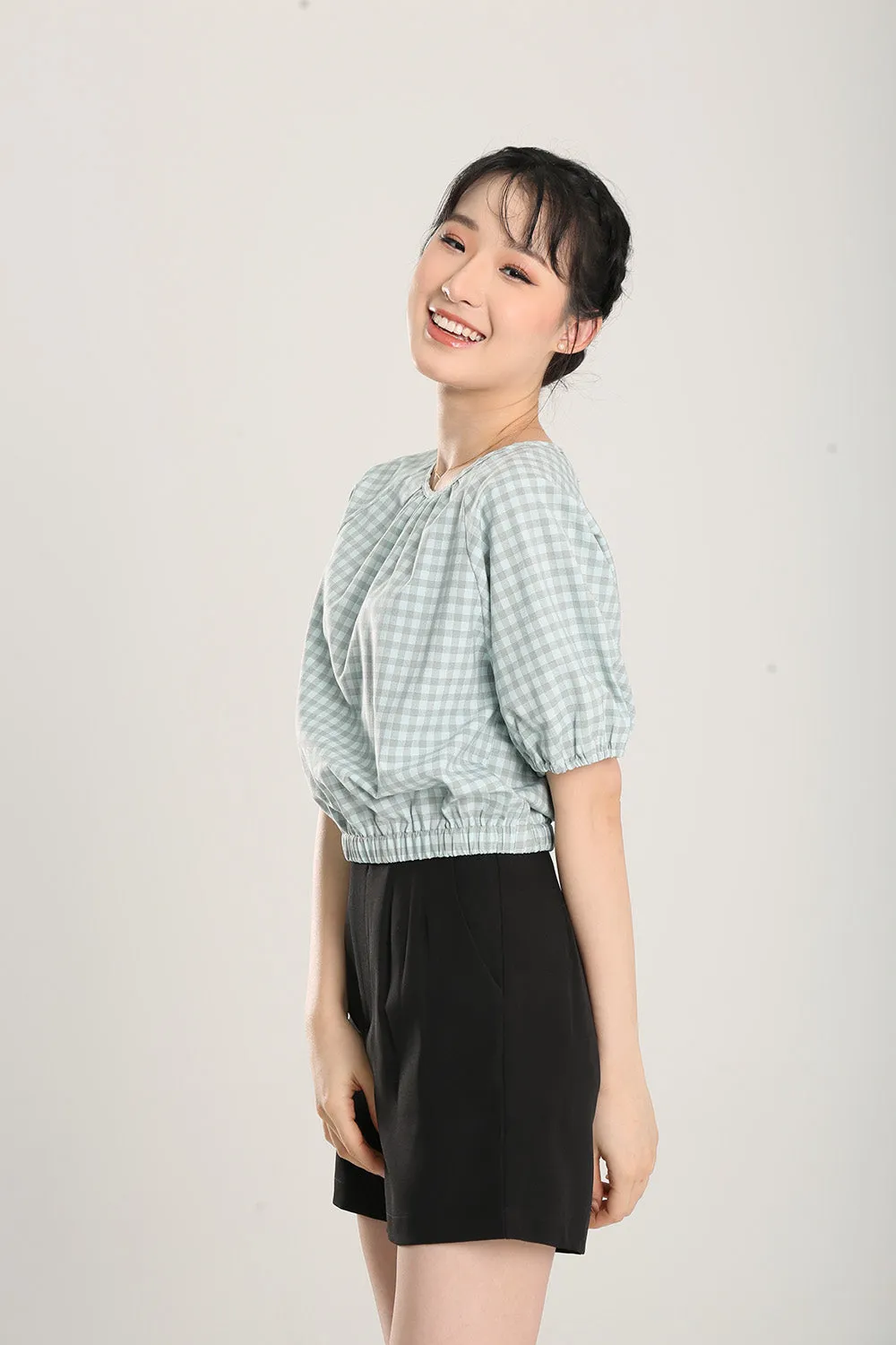 Rania Top in Sage Gingham