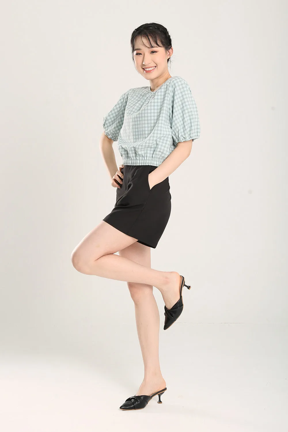 Rania Top in Sage Gingham