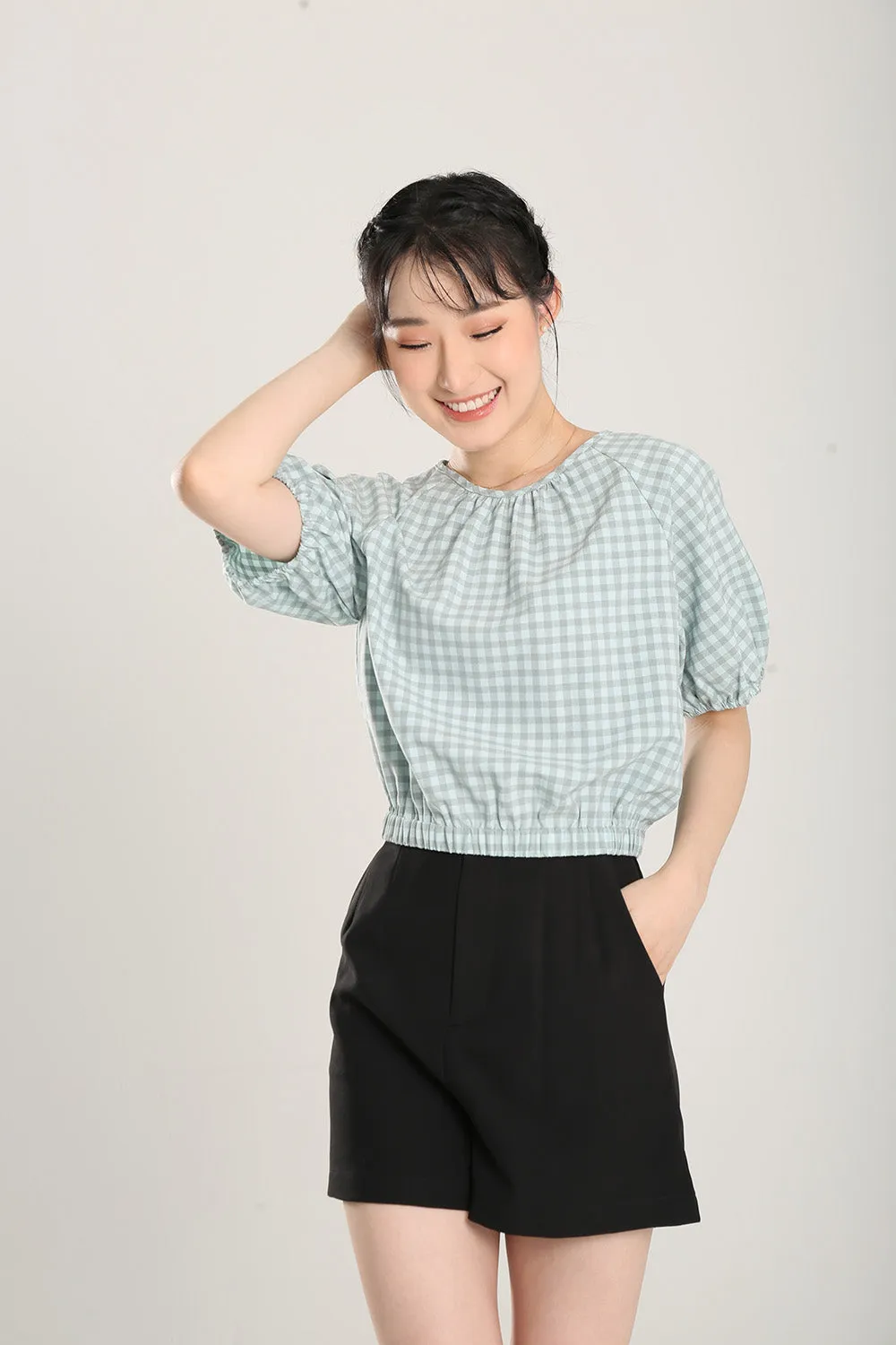 Rania Top in Sage Gingham