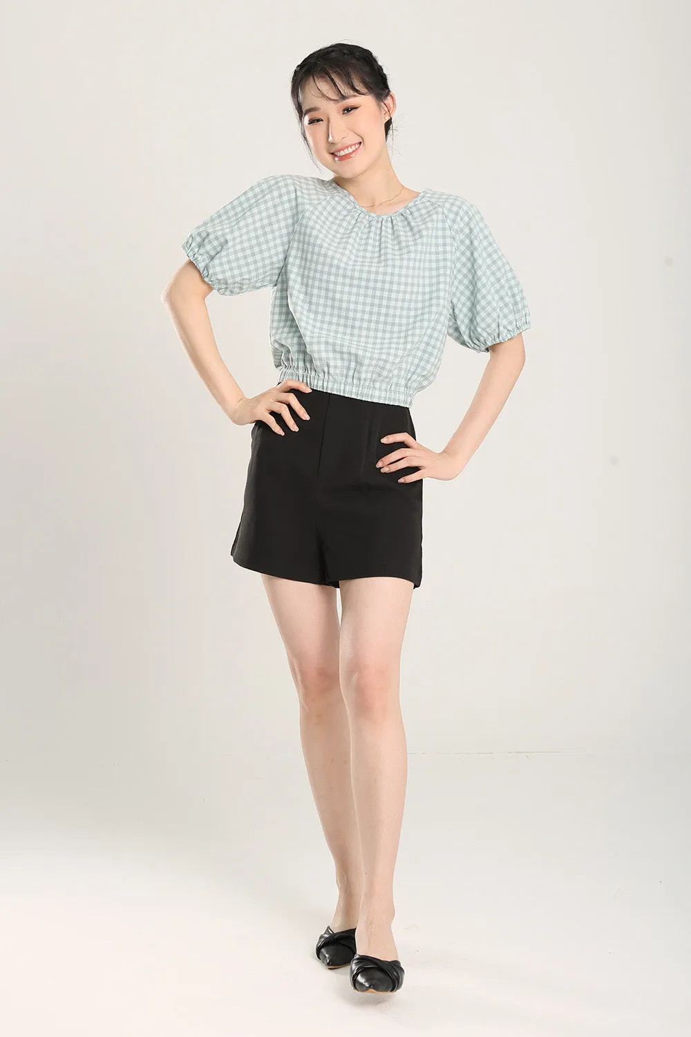 Rania Top in Sage Gingham