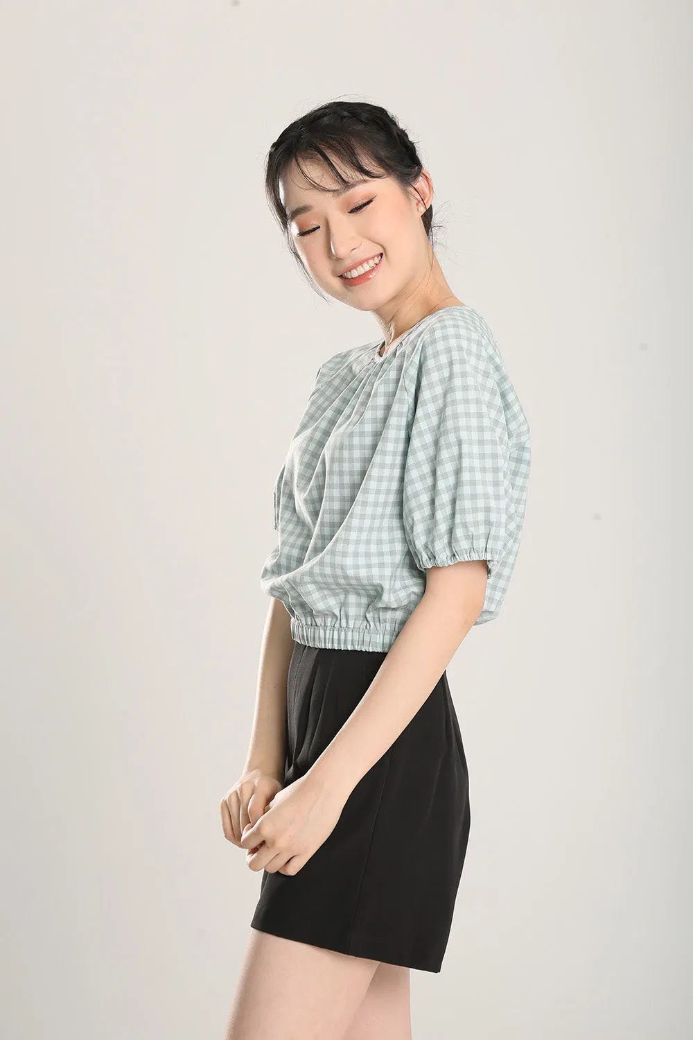 Rania Top in Sage Gingham