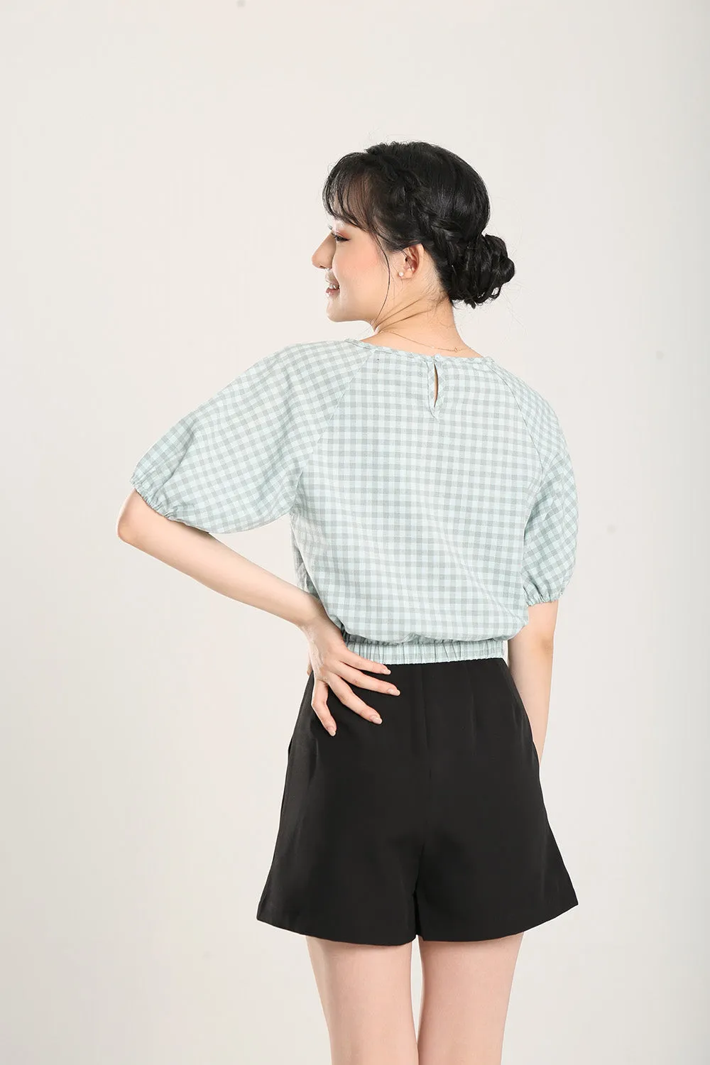 Rania Top in Sage Gingham