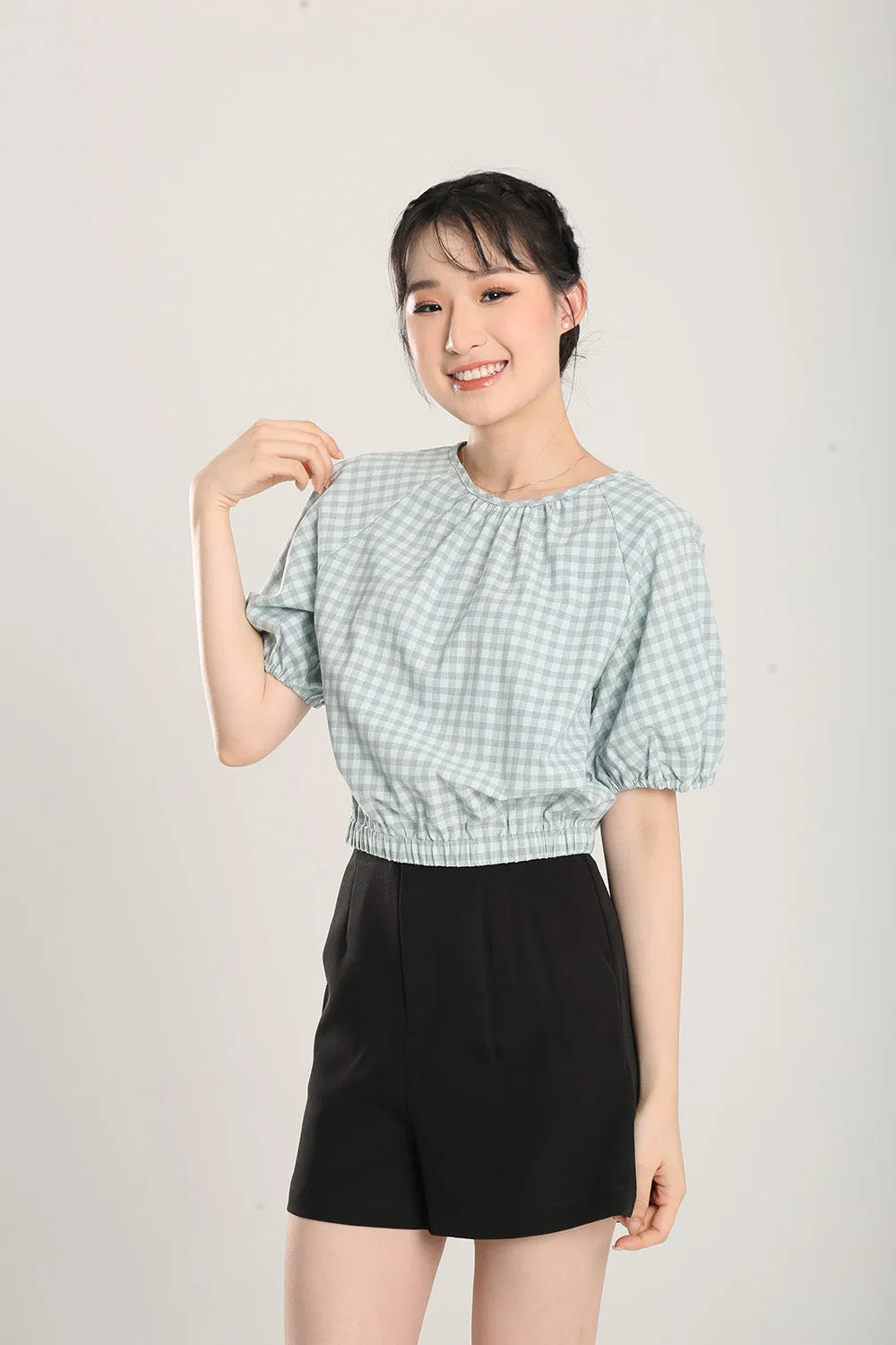 Rania Top in Sage Gingham
