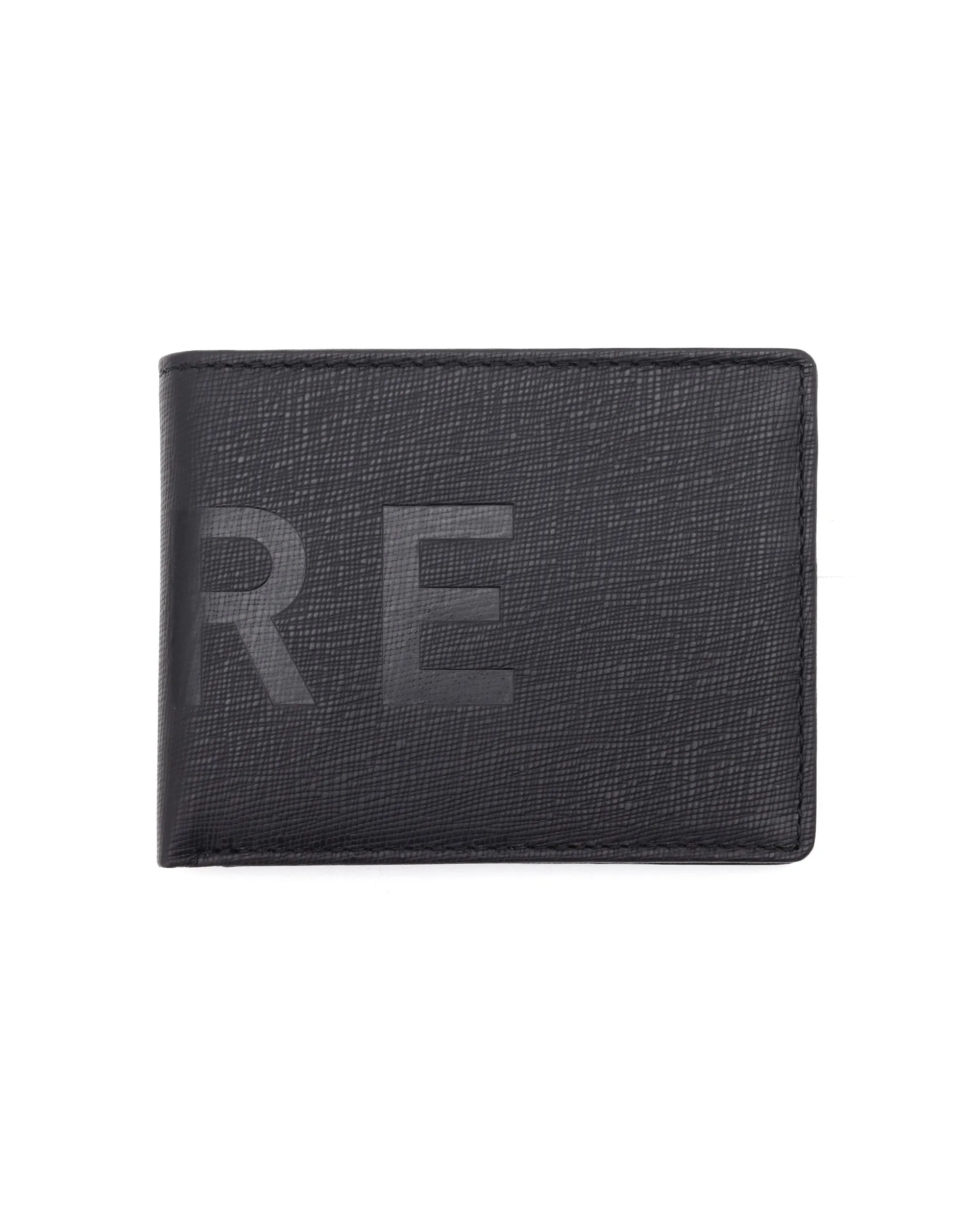 Rare Rabbit Men's Camp Black Bi Fold Slim RFID Embossed Wallet