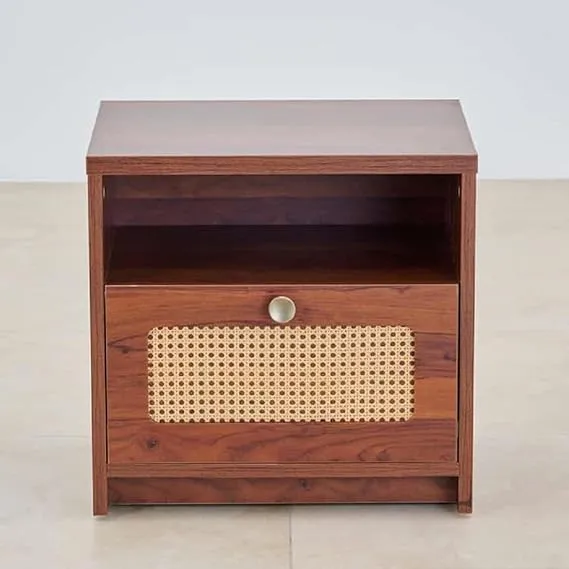 Rattan Elegance Series Solid Mango Wood Bedside Table With Drawer