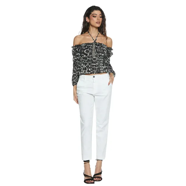 Relish Pantalone da donna CAROL_1 vita media chino slim fit gabardine RDP2407016029 latte