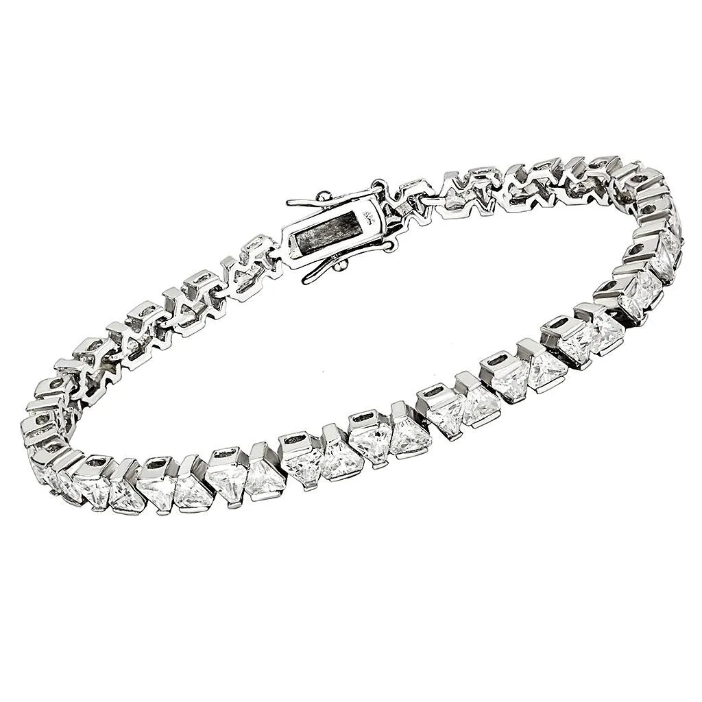 Rhodium Brass Bracelet with AAA Grade CZ in Clear for Women Style 47302