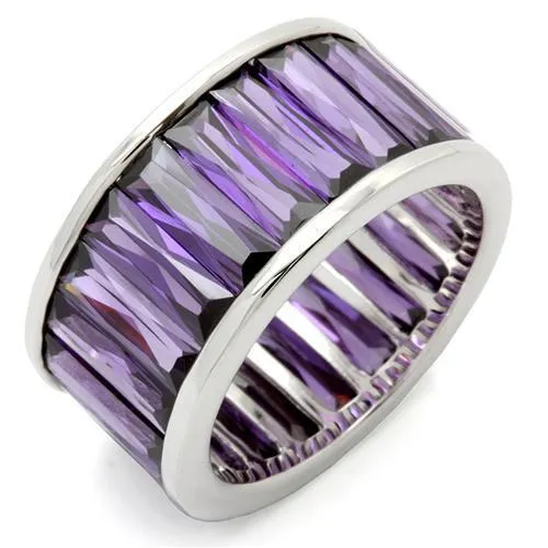 Rhodium Brass Ring with AAA Grade CZ in Amethyst for Women Style 0W128
