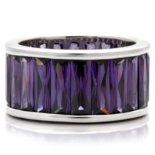 Rhodium Brass Ring with AAA Grade CZ in Amethyst for Women Style 0W128