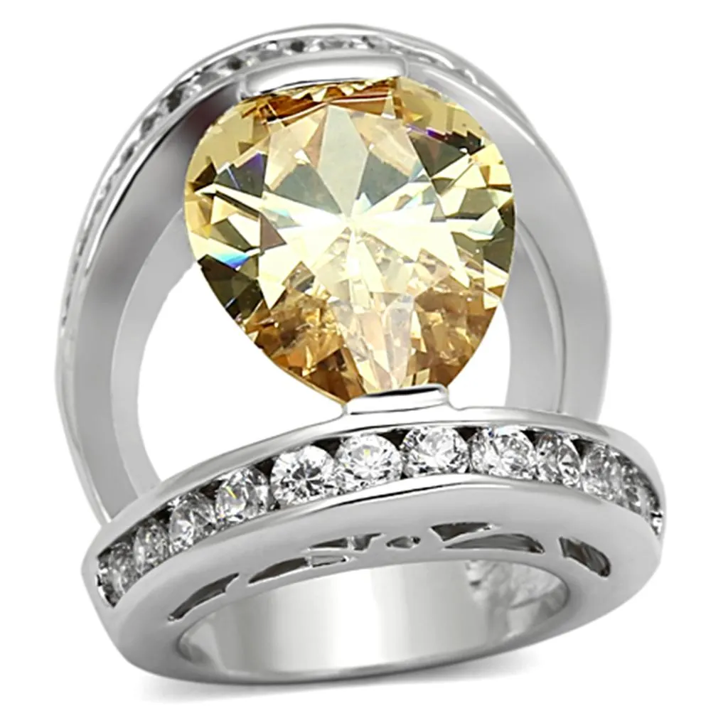 Ring AAA GRD CZ Champagne LOA922 for Women Style Rhodium
