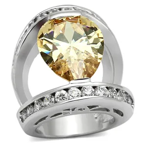 Ring AAA GRD CZ Champagne LOA922 for Women Style Rhodium