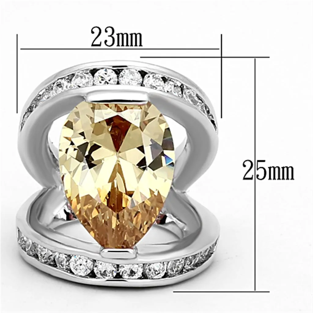 Ring AAA GRD CZ Champagne LOA922 for Women Style Rhodium