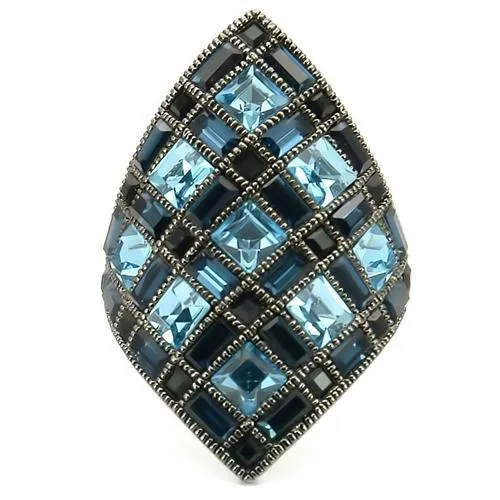 Ruthenium Brass Ring with Top Grade Crystal in Sea Blue for Women Style 0W235