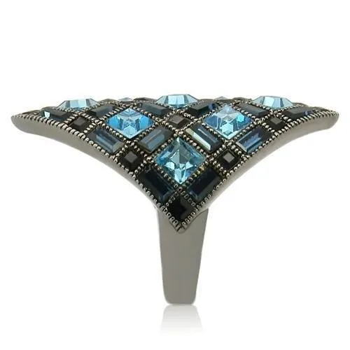 Ruthenium Brass Ring with Top Grade Crystal in Sea Blue for Women Style 0W235
