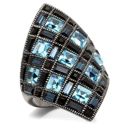Ruthenium Brass Ring with Top Grade Crystal in Sea Blue for Women Style 0W235