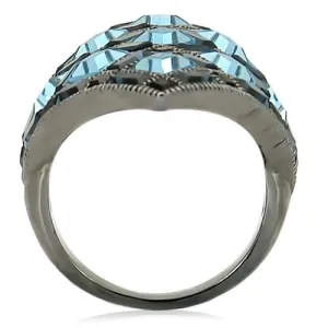 Ruthenium Brass Ring with Top Grade Crystal in Sea Blue for Women Style 0W235