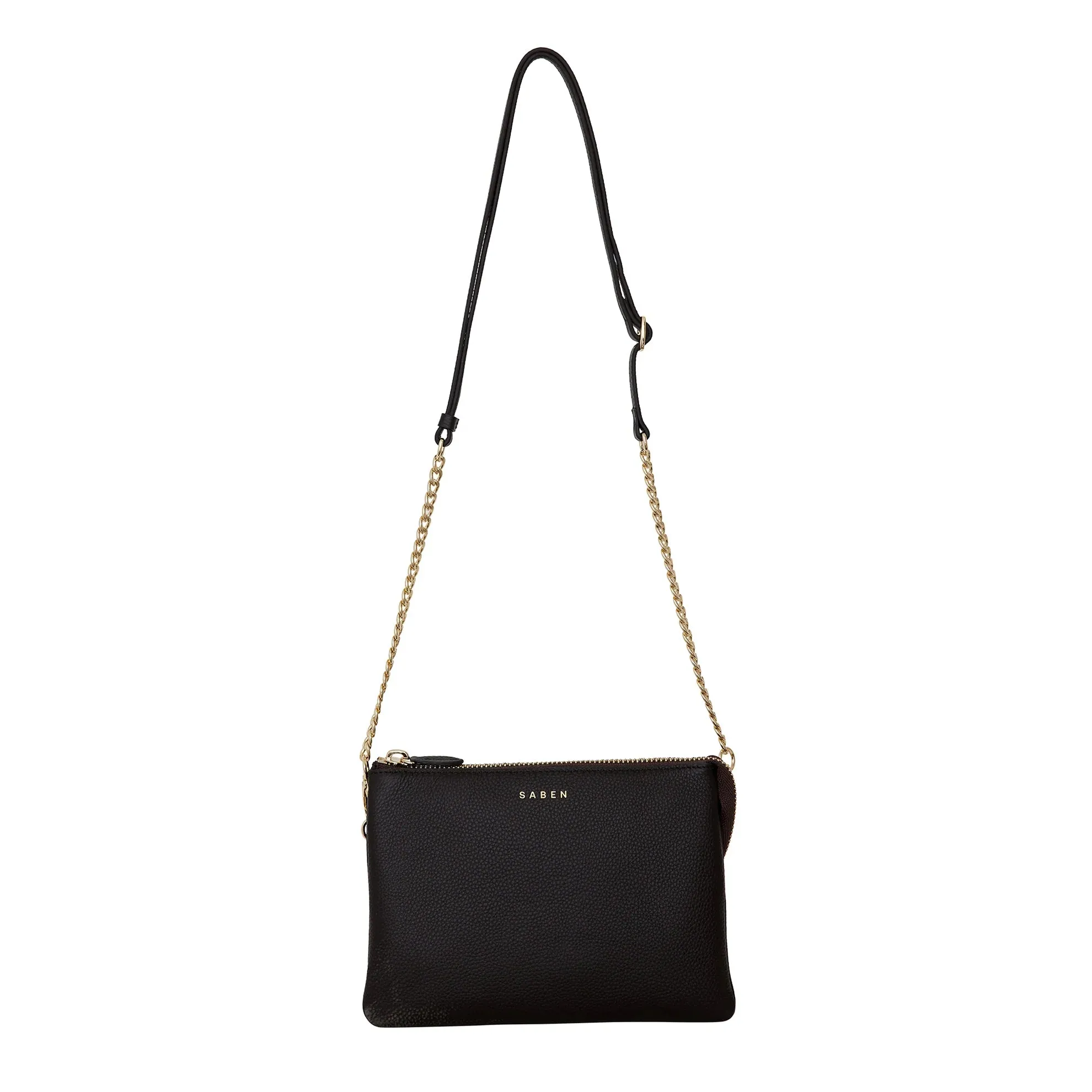 Saben Feature Strap Chain Gold Curb with Black Leather